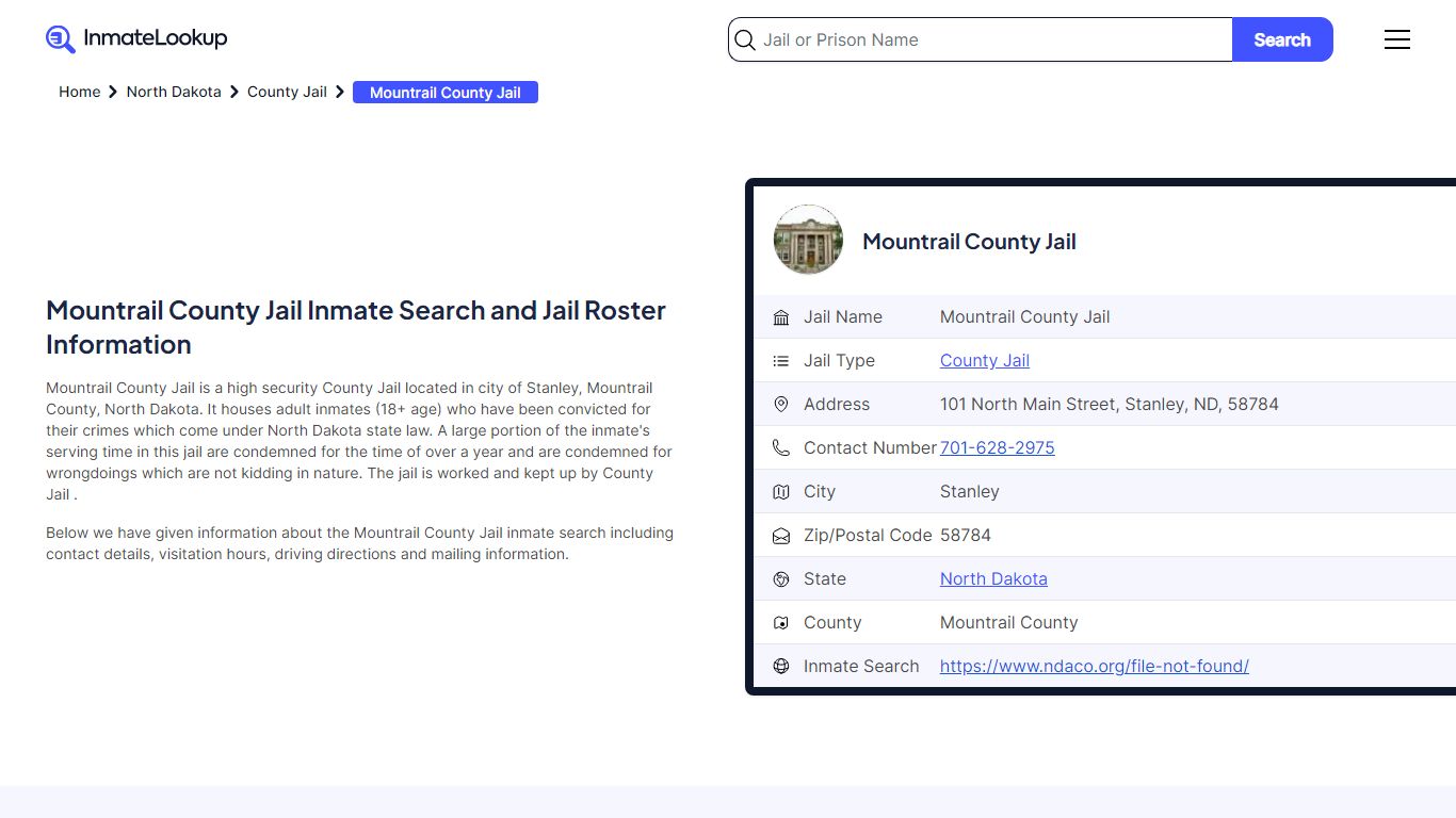 Mountrail County Jail Inmate Search and Jail Roster Information